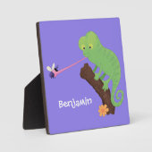 Plaque Photo Caricature de lézard de caméléon vert joyeux (Recto)