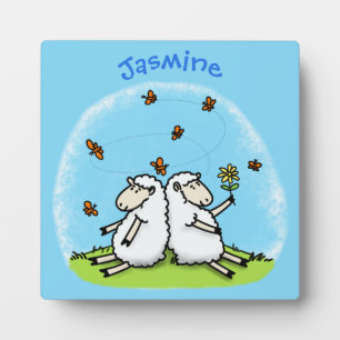 Plaque Photo Caricature de moutons mignons amis et papillons