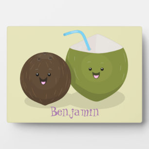 Plaque Photo Caricature de noix de coco kawaii joyeux
