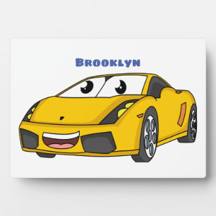 Plaque Photo Caricature de voiture sport jaune joyeux