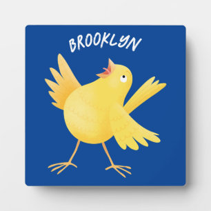 Plaque Photo Caricature d'oiseau canari jaune chantant mignon