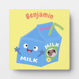 Plaque Photo Caricature en carton de lait joyeux
