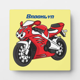 Plaque Photo Caricature moto de sport rouge mou