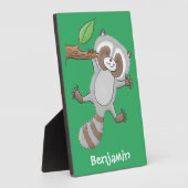 Plaque Photo Caricature pour bébé au raton laveur joyeux (Côté)