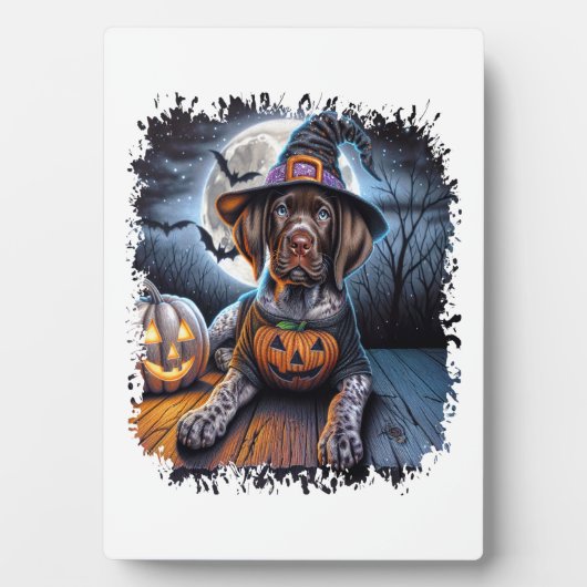 Plaque Photo Carré de chien pointer Halloween (Devant)