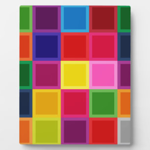 Plaque Photo Carrés multicolores et rayures Girly