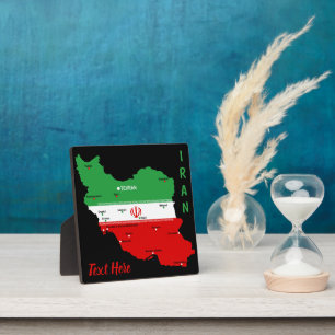Plaque Photo Carte de l'Iran avec drapeau et emblème