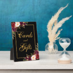 Plaque Photo Cartes de mariage noir Bourgogne 2 - 5x7<br><div class="desc">Aquarelle Floral Bourgogne Noir & Or Cartes de mariage Cadeaux Table Plaque</div>
