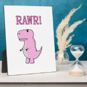 Plaque Photo Cartoon T-Rex Dinosaur Mignonne Et Rose En Colère (Côté)