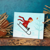 Plaque Photo Casquette Boy Sled Coat Scarf Sled Tree Birds (Côté)