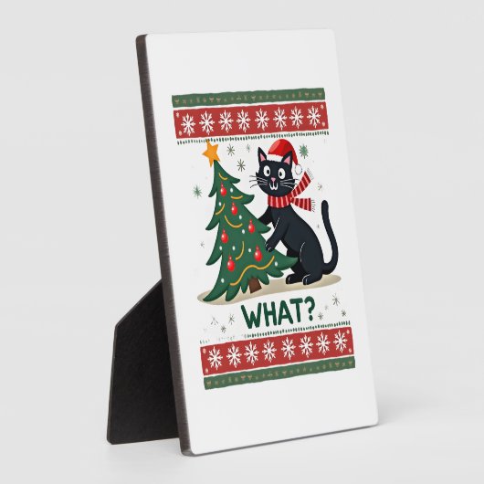 Plaque Photo Cat What Funny Black Cat Pushing Christmas Tree Ug (Côté)