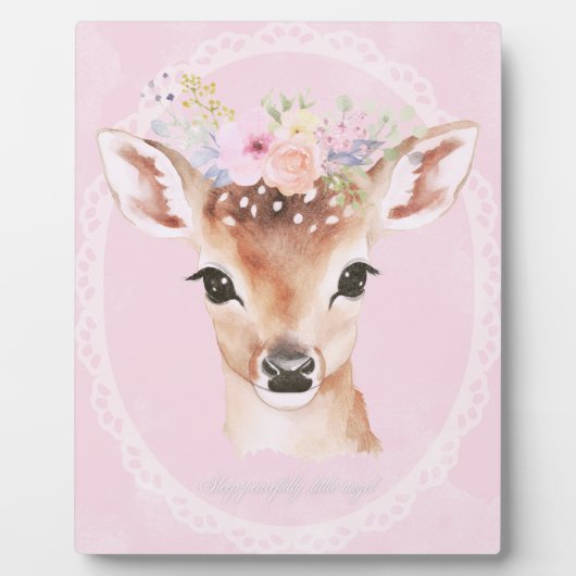 Plaque Photo Cerf de Bébé doux avec couronne de fleurs | Pépini (Devant)