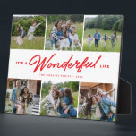 Plaque Photo C'est une vie merveilleuse rouge six photo collage<br><div class="desc">Célébrez les souvenirs de famille préférés avec cette plaque collage de six photos avec un traitement de type "It's a beautiful life" en rouge et texte personnalisé. Ce collage photo est idéal pour les familles, les nouveaux bébés, les grands-parents et plus encore. Customisez-le pour l'année, les souvenirs de vacances, les...</div>