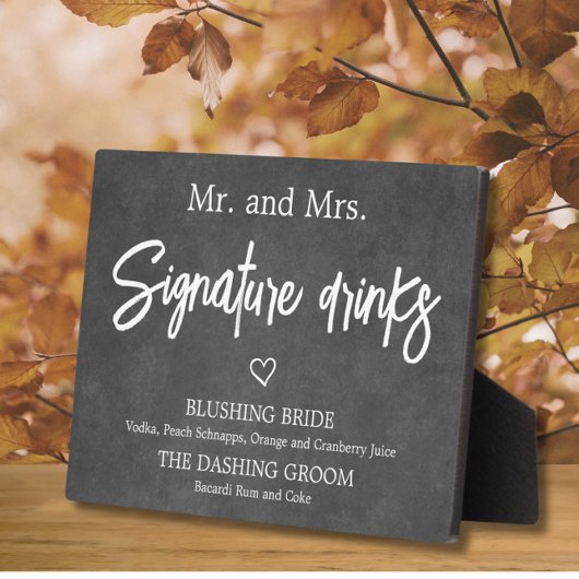Plaque Photo Chalkboard Faux Signature Drinks Wedding sign 