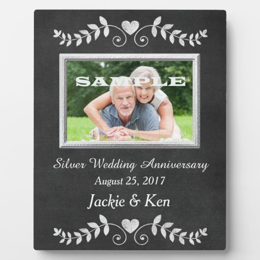 Plaque Photo Chalkboard Heart Argent Anniversaire Keepsaké (Devant)