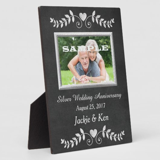 Plaque Photo Chalkboard Heart Argent Anniversaire Keepsaké (Côté)