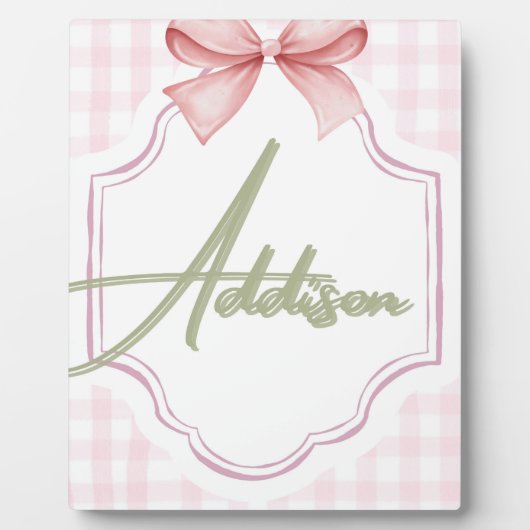 Plaque Photo Chambre de bébé personnalisée pour fille Addison : (Devant)