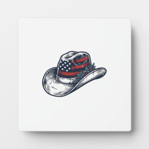 Plaque Photo Chapeau de cowboy patriotique vintage Fleur Concep