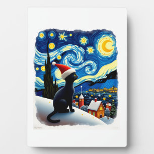 Plaque Photo Chapeau de Père Noël pour chat noir de Noël festif