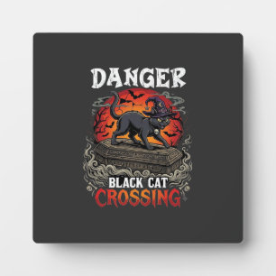 Plaque Photo Chapeau de sorcière de Halloween Danger Black Cat