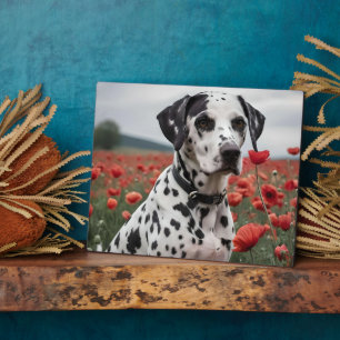 Plaque Photo Charmant Chien De Dalmation Dans Le Champ De Pavot