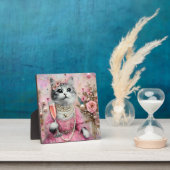 Plaque Photo Chat adorable en robe rose avec perles (Insitu)