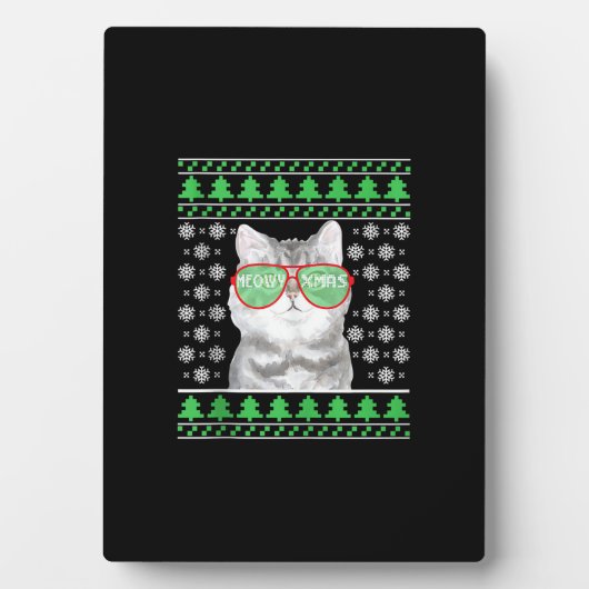 Plaque Photo Chat avec lunettes de soleil Meowo laide pull de N (Devant)