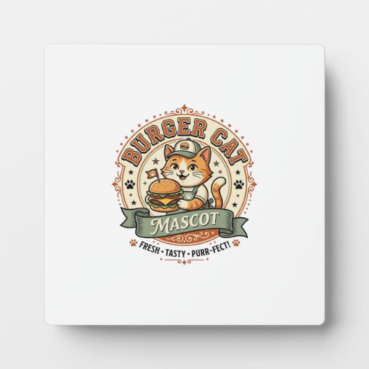 Plaque Photo Chat Burger Mascotte Chat Nourriture Rapide Mascot (Devant)