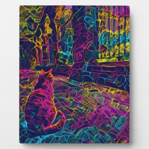 Plaque Photo Chat coloré Cool funky