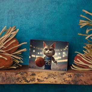Plaque Photo Chat de basket-ball,