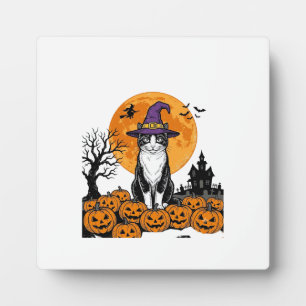 Plaque Photo Chat de Halloween Sorcière Citrouille Vintage Épou
