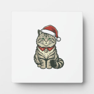 Plaque Photo Chat de Noël Chapeau de Père Noël Dessin de Gravur