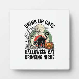 Plaque Photo Chat d'Halloween buvant un T-shirt de fête de la L
