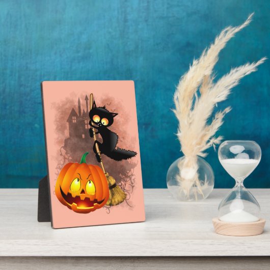 Plaque Photo Chat effrayé par Citrouille Fun Halloween caractèr (Côté)