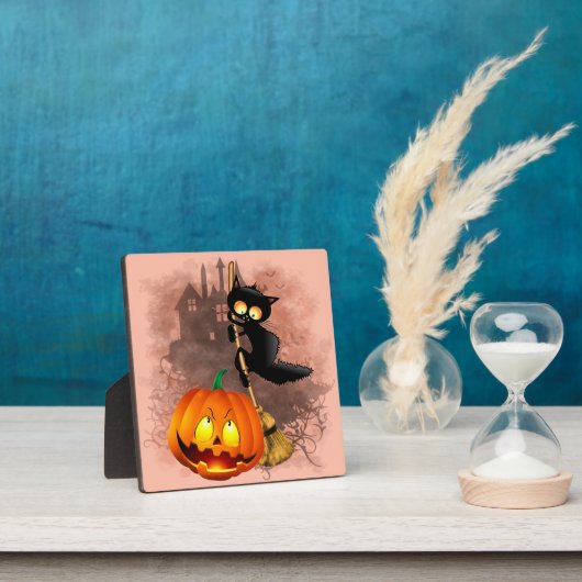 Plaque Photo Chat effrayé par Citrouille Fun Halloween caractèr (Insitu)