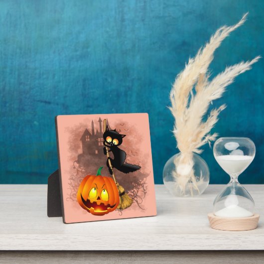 Plaque Photo Chat effrayé par Citrouille Fun Halloween caractèr (Insitu)