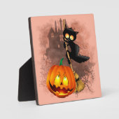 Plaque Photo Chat effrayé par Citrouille Fun Halloween caractèr (Recto)