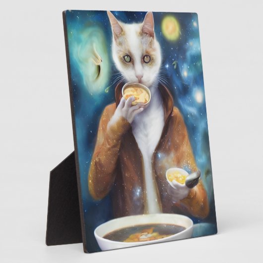 Plaque Photo Chat en combinaison à glisse manger soupe faite de (Côté)