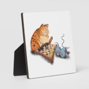 Plaque Photo Chat et Souris Jouant aux Échecs Dessin Animé Drôl