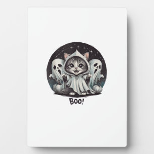 Plaque Photo Chat fantôme drôle Boo Halloween Animal Kitty fant