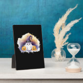 Plaque Photo Chat Fantôme mignon avec Citrouilles - Kawaii Hall (Côté)