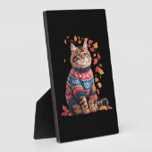 Plaque Photo Chat Leaf Automne Bonjour Automne Funny Chat Kitte (Côté)