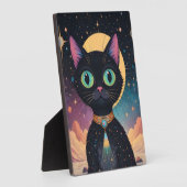 Plaque Photo Chat noir cosmique futuriste atomique en clair de  (Côté)