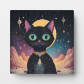 Plaque Photo Chat noir cosmique futuriste atomique en clair de  (Devant)