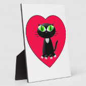 Plaque Photo Chat noir dans le coeur rouge (Côté)