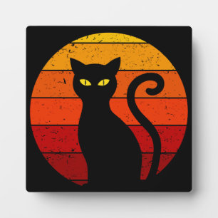 Plaque Photo Chat noir de coucher de soleil rétro vintage Hallo