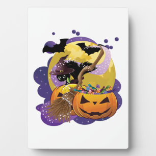 Plaque Photo chat noir d'Halloween