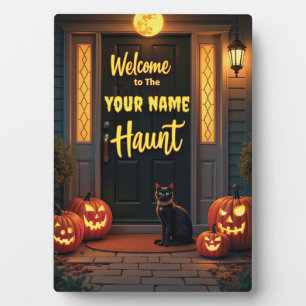 Plaque Photo Chat noir et Pleine lune personnalisé Halloween