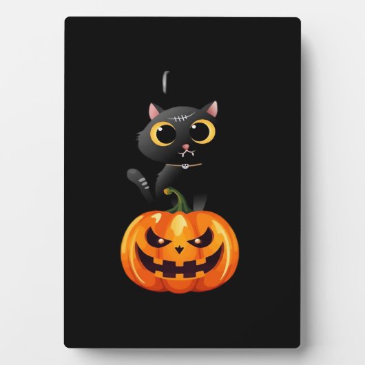 Plaque Photo Chat noir Halloween Design - Art Citrouille Éffray (Devant)