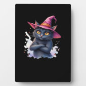 Plaque Photo Chat noir mignon en sorcier Casquette - Halloween (Devant)